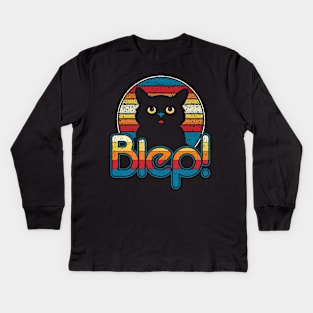 Blep Cat - Cute Retro Black Kitty with Tongue Out Kids Long Sleeve T-Shirt